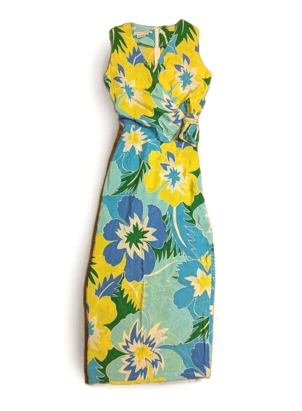 Maggy London 100% Silk Floral Maxi Dress Size 4 Retro Vintage Style Hawaiian